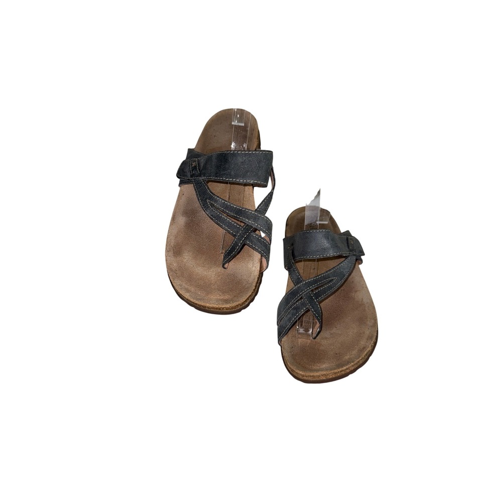 Taos Perfect Charcoal Gray Leather Comfort Slide Sandals Women US 10